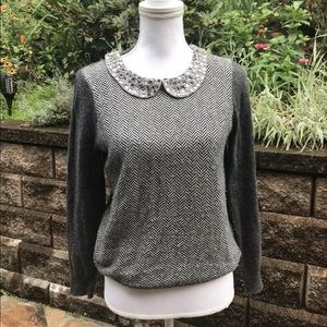 J Crew Herringbone Peter Pan Collar Merino Wool Sweater Size Small